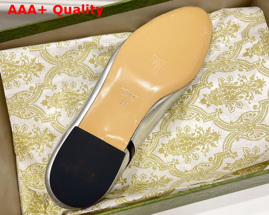 Gucci Womens Ballet Flat with G Applique Silver and White Leather 658904 Replica