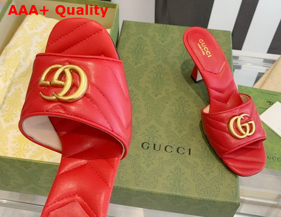 Gucci Womens Double G Slide Sandal Red Leather 674839 Replica