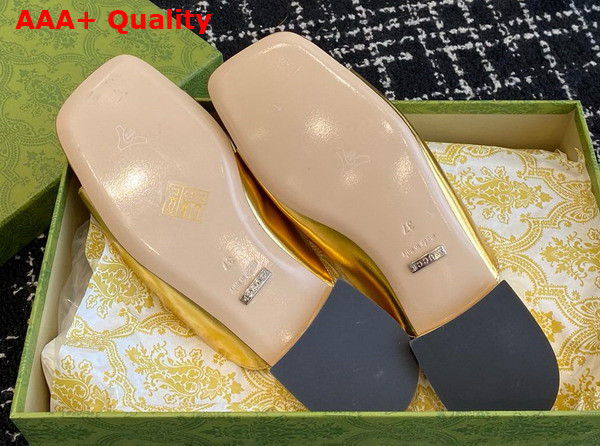 Gucci Womens Double G Slide Sandal in Metallic Gold Leather 771586 Replica