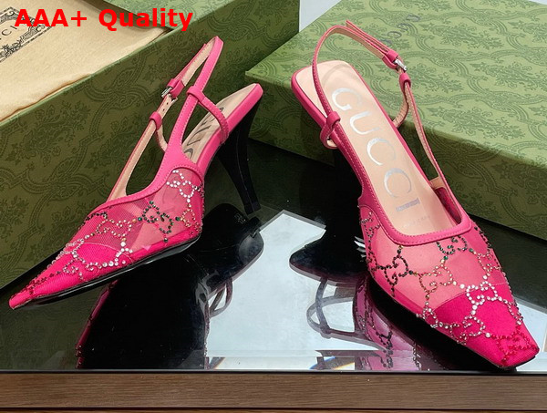 Gucci Womens GG Slingback Pump Pink Mesh with Multicolor GG Crystals 751770 Replica