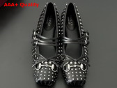 Gucci Womens Gucci Horsebit Ballet Flat in Black Leather with Allover Studs Detail 814317 Replica
