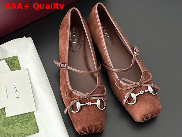 Gucci Womens Gucci Horsebit Ballet Flat in Brown Suede 814413 Replica