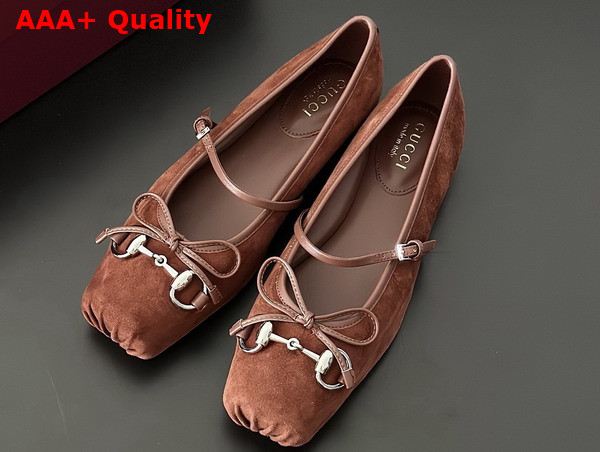 Gucci Womens Gucci Horsebit Ballet Flat in Brown Suede 814413 Replica