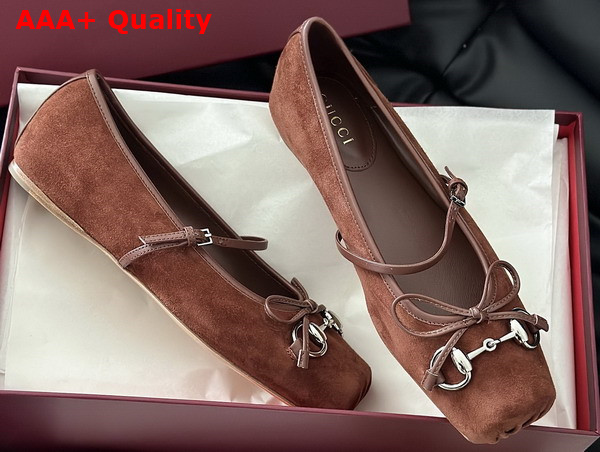 Gucci Womens Gucci Horsebit Ballet Flat in Brown Suede 814413 Replica