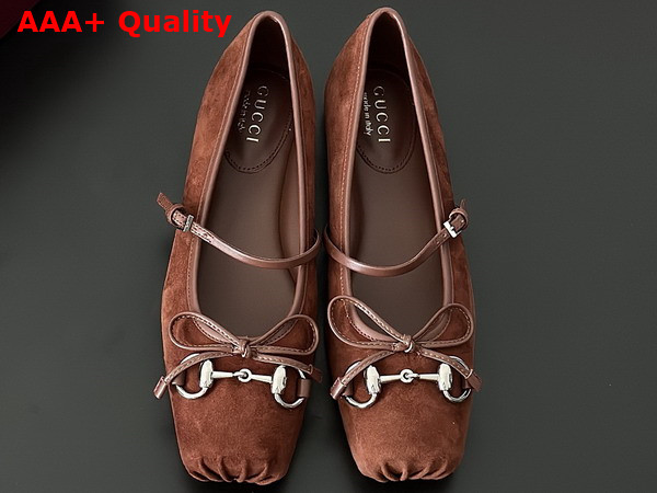 Gucci Womens Gucci Horsebit Ballet Flat in Brown Suede 814413 Replica