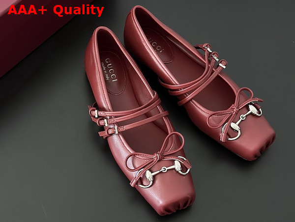 Gucci Womens Gucci Horsebit Ballet Flat in Gucci Rosso Ancora Red Leather 821219 Replica