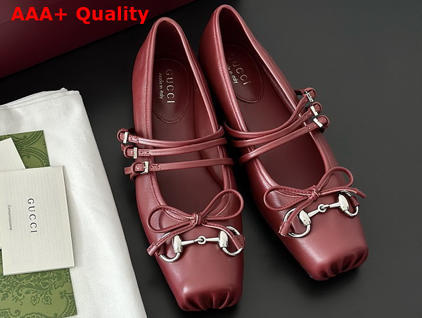 Gucci Womens Gucci Horsebit Ballet Flat in Gucci Rosso Ancora Red Leather 821219 Replica