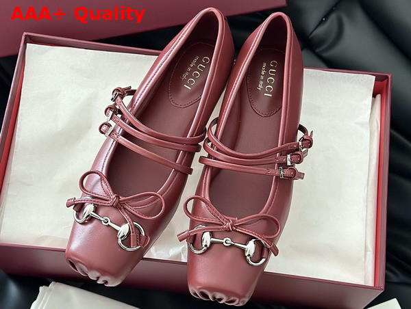 Gucci Womens Gucci Horsebit Ballet Flat in Gucci Rosso Ancora Red Leather 821219 Replica