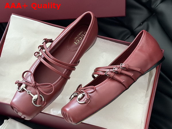 Gucci Womens Gucci Horsebit Ballet Flat in Gucci Rosso Ancora Red Leather 821219 Replica