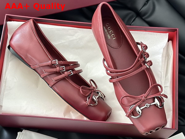 Gucci Womens Gucci Horsebit Ballet Flat in Gucci Rosso Ancora Red Leather 821219 Replica