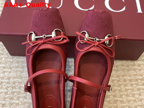 Gucci Womens Gucci Horsebit Ballet Flat in Gucci Rosso Ancora Red Original GG Canvas 821220 Replica