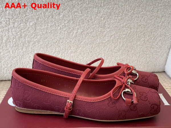 Gucci Womens Gucci Horsebit Ballet Flat in Gucci Rosso Ancora Red Original GG Canvas 821220 Replica