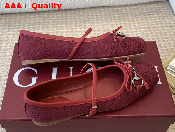 Gucci Womens Gucci Horsebit Ballet Flat in Gucci Rosso Ancora Red Original GG Canvas 821220 Replica