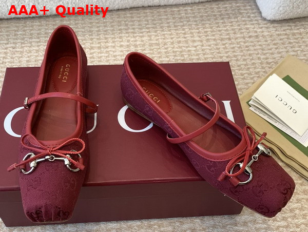 Gucci Womens Gucci Horsebit Ballet Flat in Gucci Rosso Ancora Red Original GG Canvas 821220 Replica