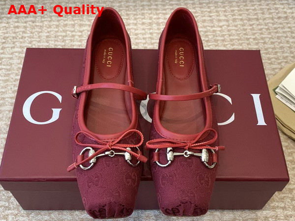 Gucci Womens Gucci Horsebit Ballet Flat in Gucci Rosso Ancora Red Original GG Canvas 821220 Replica