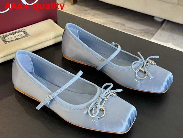 Gucci Womens Gucci Horsebit Ballet Flat in Light Blue Stain 814321 Replica