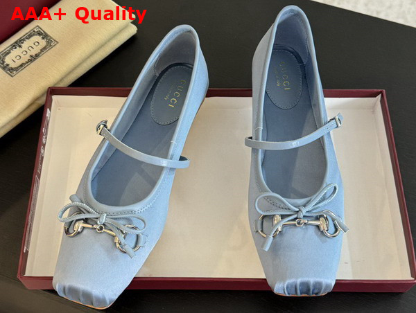 Gucci Womens Gucci Horsebit Ballet Flat in Light Blue Stain 814321 Replica