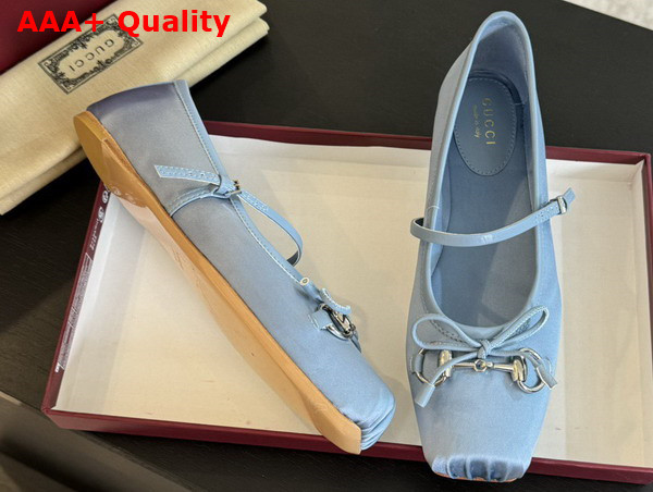 Gucci Womens Gucci Horsebit Ballet Flat in Light Blue Stain 814321 Replica