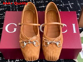 Gucci Womens Gucci Horsebit Ballet Flat in Light Brown Mini GG Suede 814413 Replica