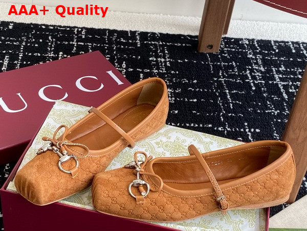 Gucci Womens Gucci Horsebit Ballet Flat in Light Brown Mini GG Suede 814413 Replica