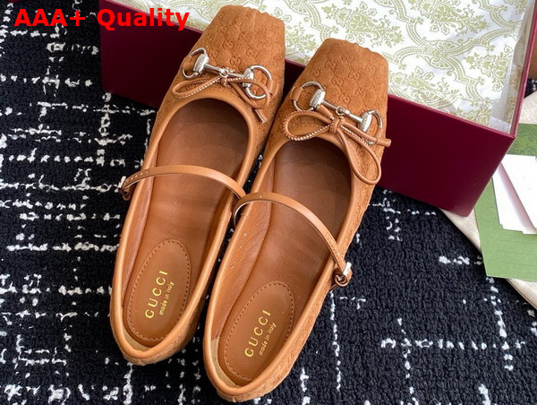 Gucci Womens Gucci Horsebit Ballet Flat in Light Brown Mini GG Suede 814413 Replica