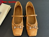 Gucci Womens Gucci Horsebit Ballet Flat in Light Brown Suede 814413 Replica