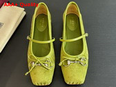 Gucci Womens Gucci Horsebit Ballet Flat in Light Green Suede 814413 Replica