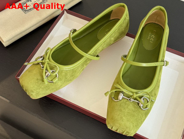 Gucci Womens Gucci Horsebit Ballet Flat in Light Green Suede 814413 Replica