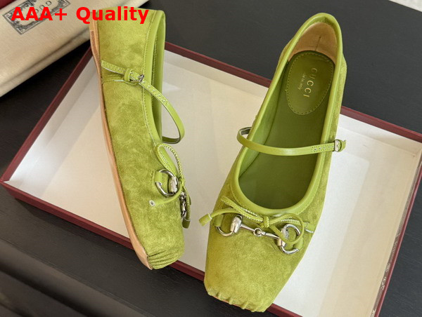 Gucci Womens Gucci Horsebit Ballet Flat in Light Green Suede 814413 Replica