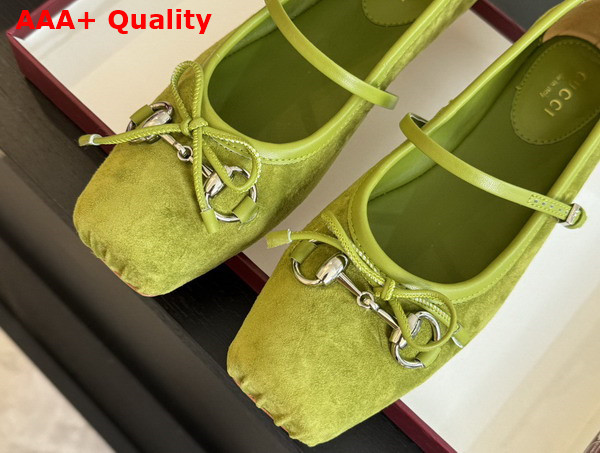 Gucci Womens Gucci Horsebit Ballet Flat in Light Green Suede 814413 Replica