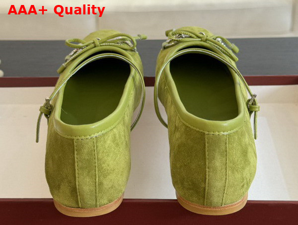 Gucci Womens Gucci Horsebit Ballet Flat in Light Green Suede 814413 Replica