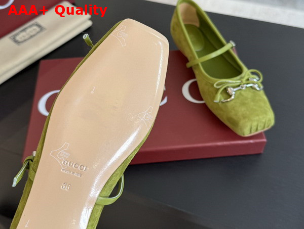 Gucci Womens Gucci Horsebit Ballet Flat in Light Green Suede 814413 Replica