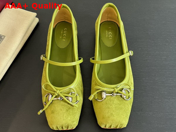 Gucci Womens Gucci Horsebit Ballet Flat in Light Green Suede 814413 Replica