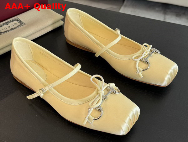 Gucci Womens Gucci Horsebit Ballet Flat in Light Yellow Stain 814321 Replica