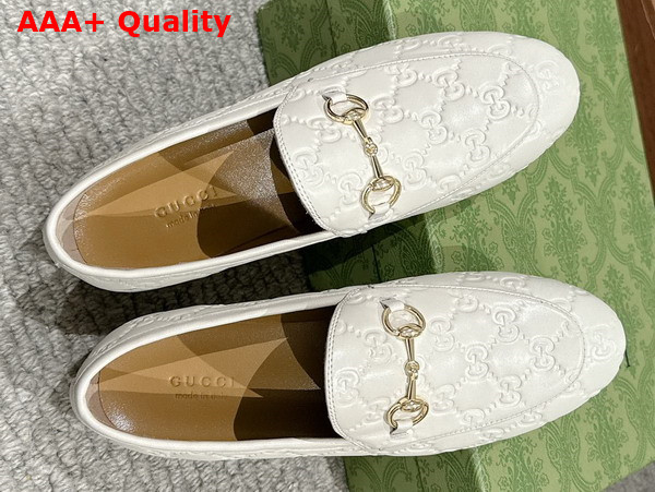 Gucci Womens Gucci Jordaan Loafer in White GG Leather 786016 Replica