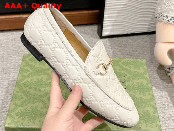 Gucci Womens Gucci Jordaan Loafer in White GG Leather 786016 Replica