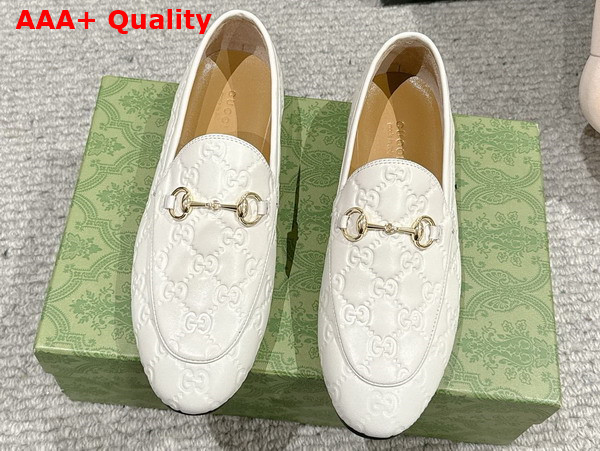 Gucci Womens Gucci Jordaan Loafer in White GG Leather 786016 Replica