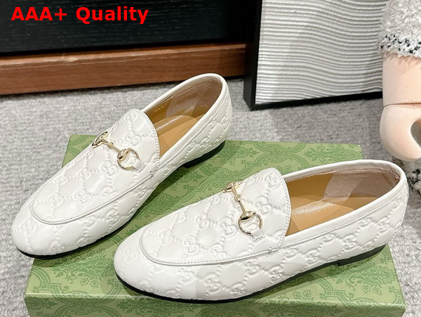 Gucci Womens Gucci Jordaan Loafer in White GG Leather 786016 Replica