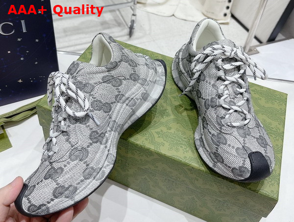 Gucci Womens Gucci Run Sneaker in Beige and Grey Leather with GG Water Transfer Print Replica