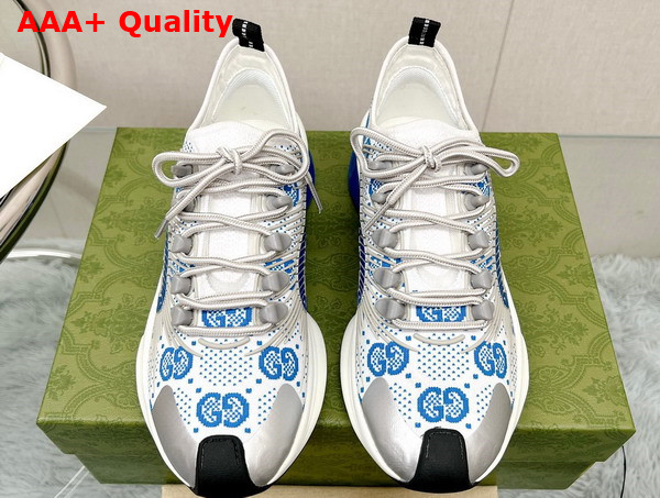 Gucci Womens Gucci Run Sneaker in White and Blue GG Technical Knit Fabric 680903 Replica