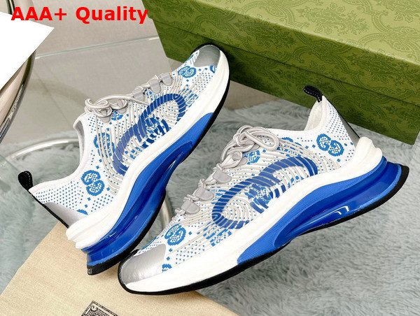 Gucci Womens Gucci Run Sneaker in White and Blue GG Technical Knit Fabric 680903 Replica