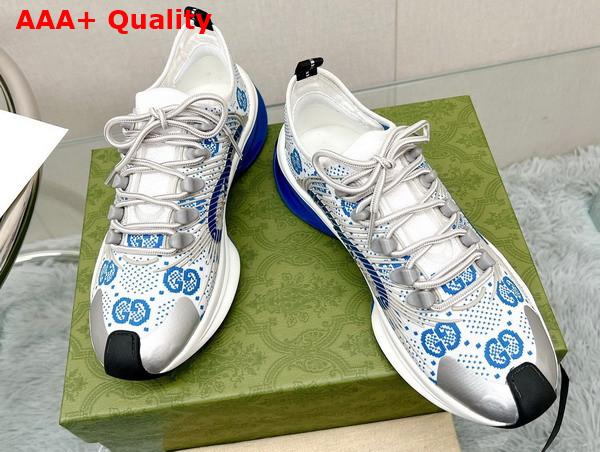 Gucci Womens Gucci Run Sneaker in White and Blue GG Technical Knit Fabric 680903 Replica