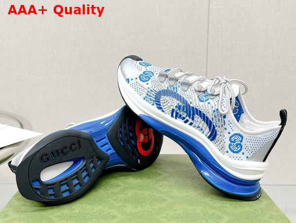 Gucci Womens Gucci Run Sneaker in White and Blue GG Technical Knit Fabric 680903 Replica