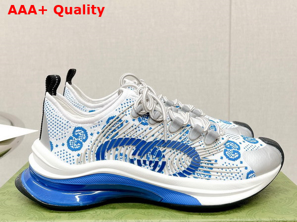 Gucci Womens Gucci Run Sneaker in White and Blue GG Technical Knit Fabric 680903 Replica