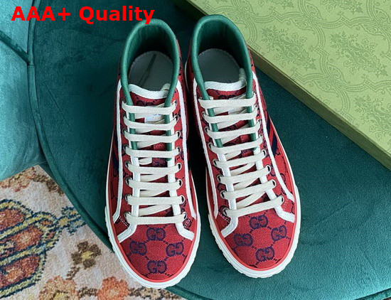 Gucci Womens Gucci Tennis 1977 GG Multicolor High Top Sneaker Red and Blue Canvas 663679 Replica