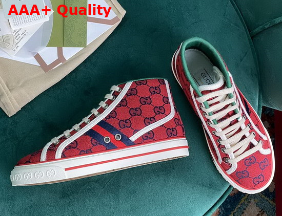 Gucci Womens Gucci Tennis 1977 GG Multicolor High Top Sneaker Red and Blue Canvas 663679 Replica
