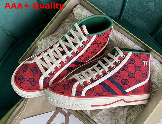 Gucci Womens Gucci Tennis 1977 GG Multicolor High Top Sneaker Red and Blue Canvas 663679 Replica