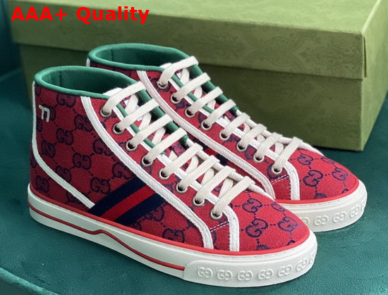 Gucci Womens Gucci Tennis 1977 GG Multicolor High Top Sneaker Red and Blue Canvas 663679 Replica
