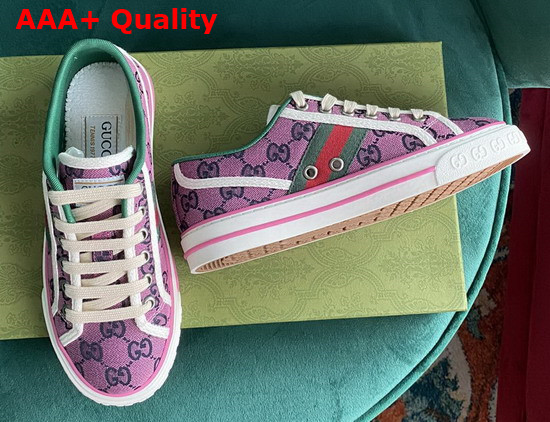 Gucci Womens Gucci Tennis 1977 GG Multicolor Sneaker Pink and Blue Canvas 663680 Replica