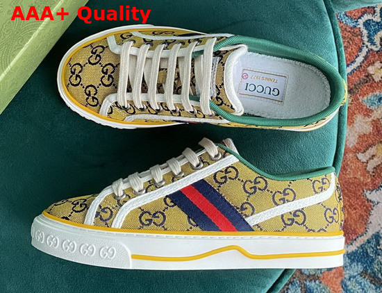 Gucci Womens Gucci Tennis 1977 GG Multicolor Sneaker Yellow and Blue Canvas 663680 Replica